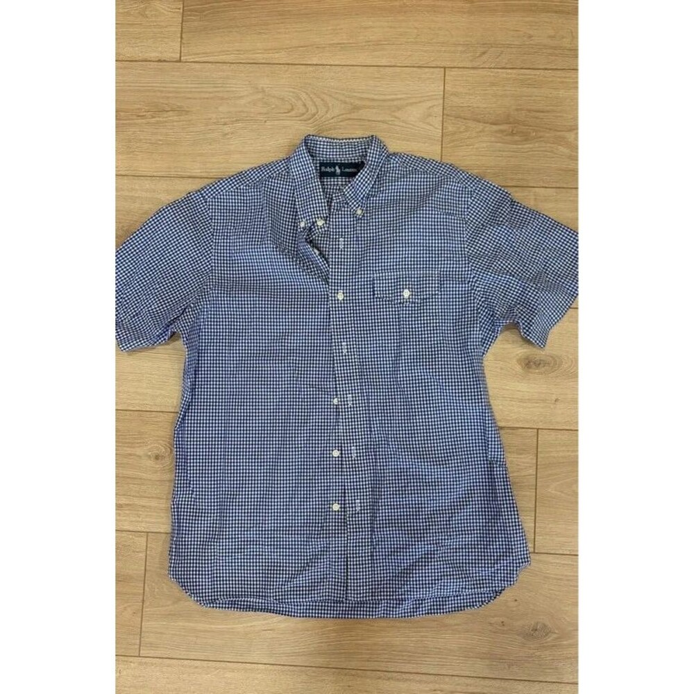 Ralph Lauren Blue Gingham Short Sleeve Button Down Shirt L